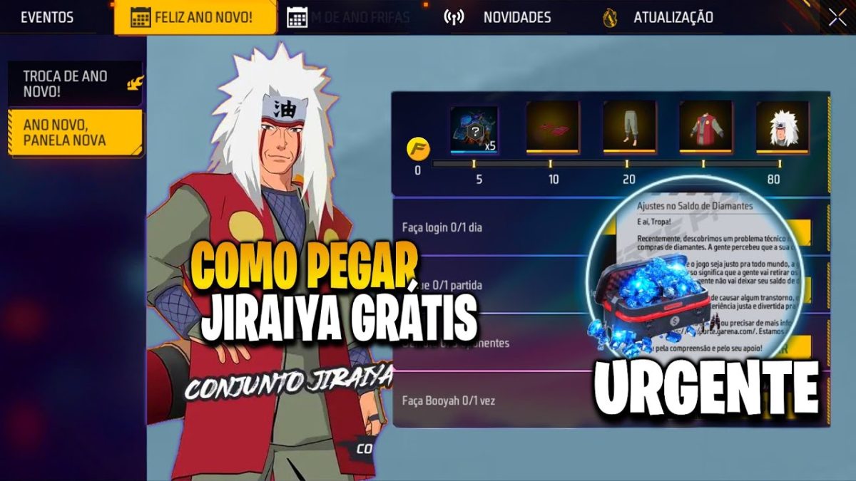 SAIU AGORA!! JIRAIYA DE GRAÇA E MAIS ITENS DO NARUTO, DATA CONFIRMADA E MAIS - NOVIDADES FREE FIRE
