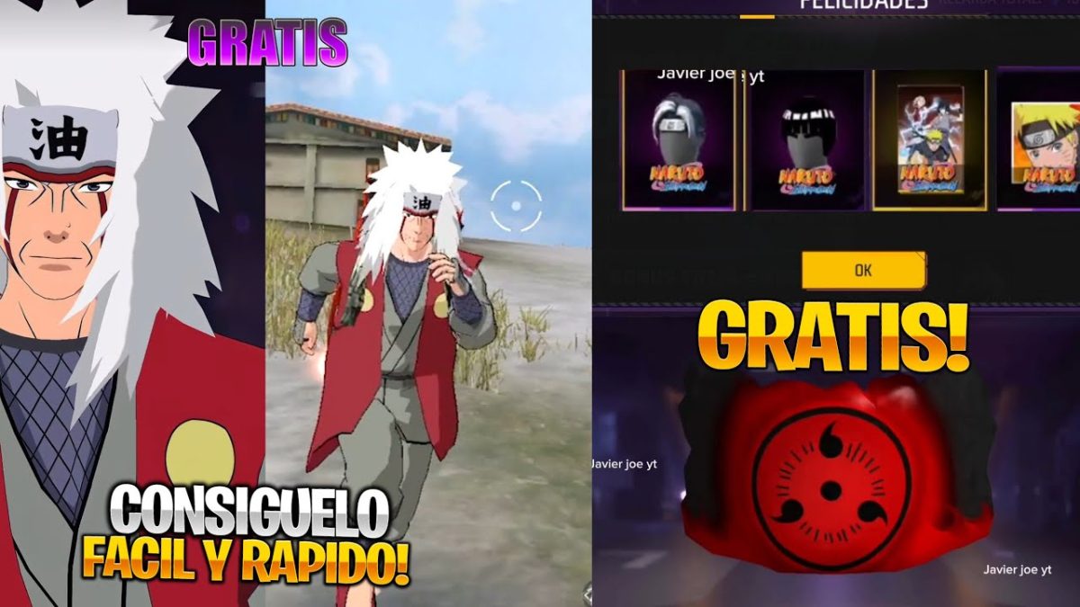 RÁPIDO COMO RECLAMAR ASPECTO JIRAIYA GRATIS RECOMPENSAS SHARINGAN EMOTE NARUTO SHIPPUDEN  FREE FIRE